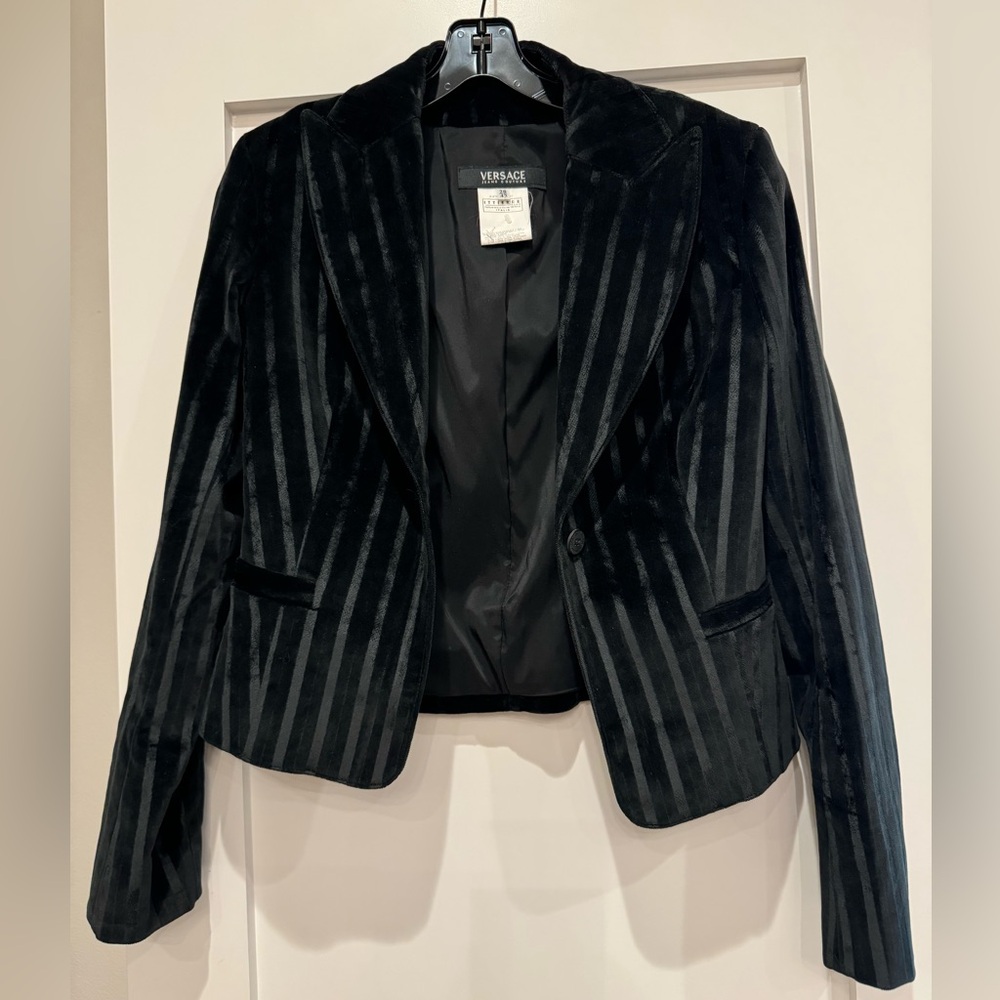 Vintage Versace Jeans Couture Velvet tonal striped blazer